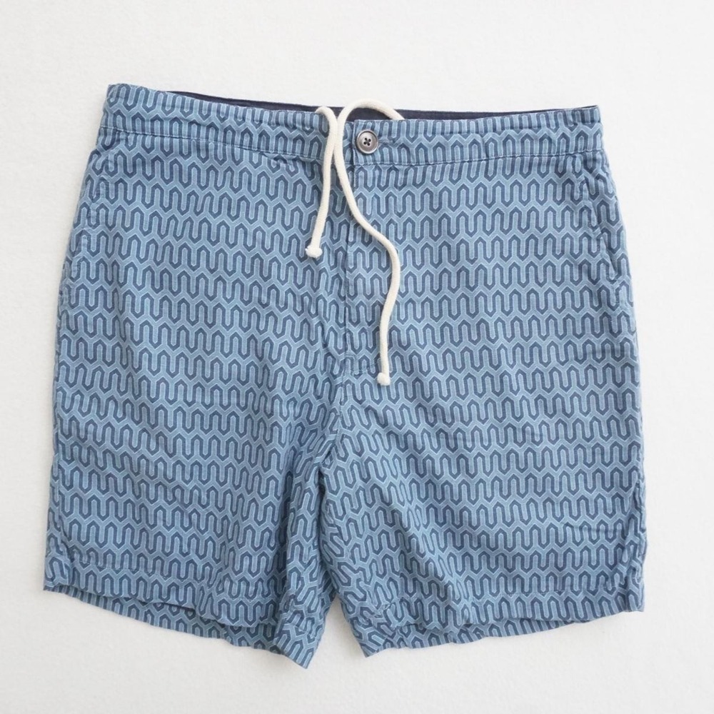 Rails Mens Shorts Sona Wishbone Blues Geometric Linen Blend Drawstring Sz Small